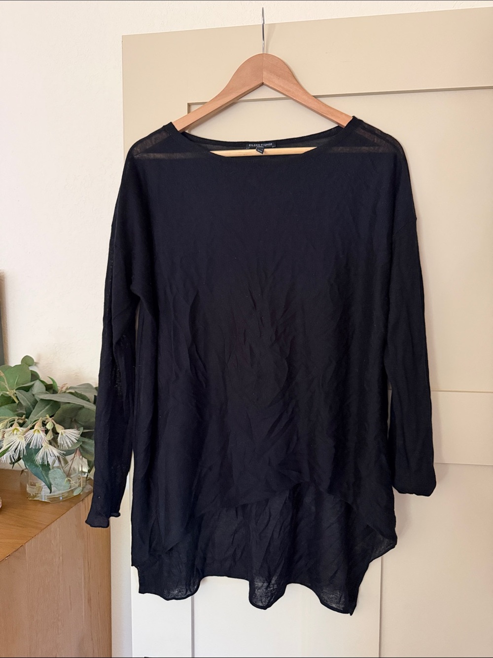 Eileen Fisher M Lightweight Black Long Sleeve Women's Top